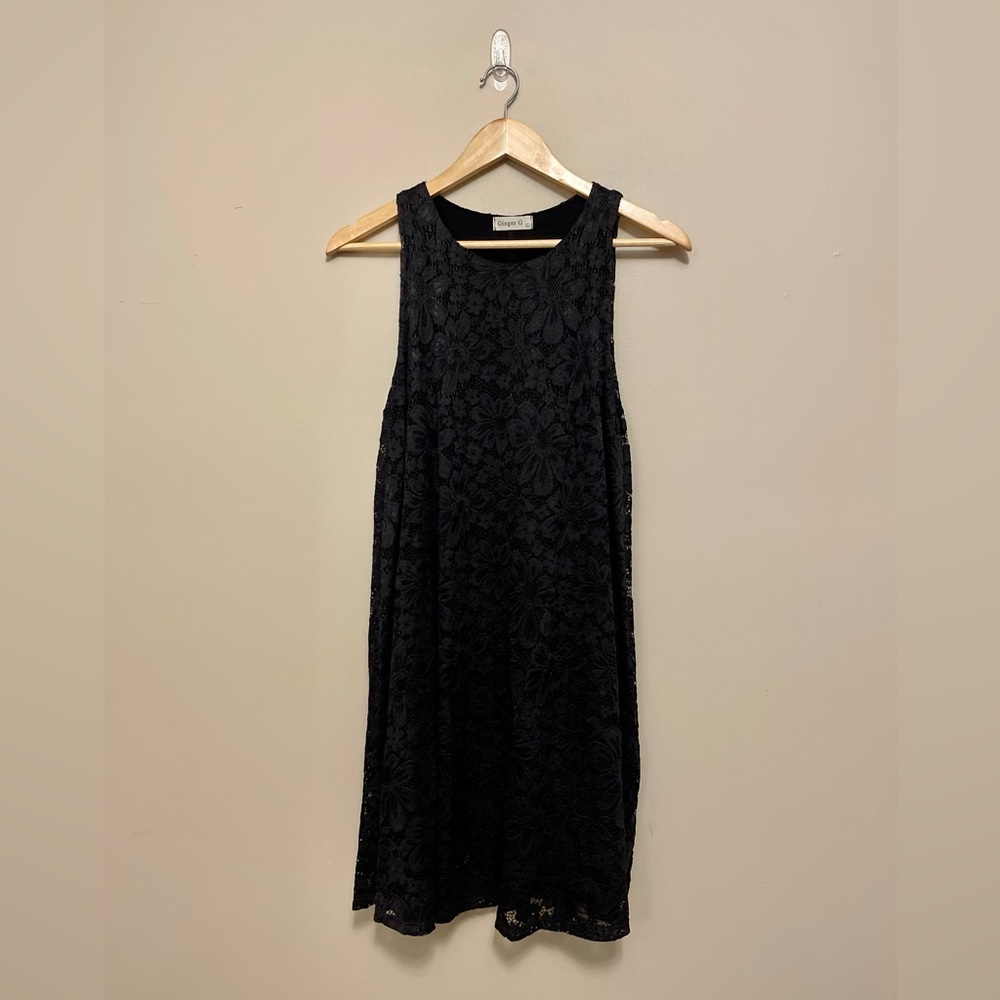 Ginger G Black Lace Pull Over Tank Dress (Size L)